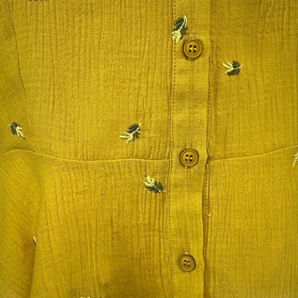 Sugar Lips Yellow Puff Sleeve Peplum Blouse Medium Embroidered Cottagecore girly - Picture 6 of 12